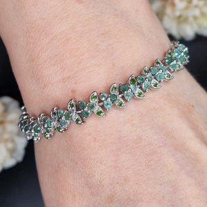 Браслет серебро натуральный изумруд + хромдиопсид