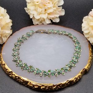 Браслет серебро натуральный изумруд + хромдиопсид