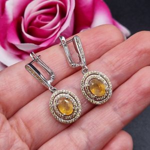 Серьги серебро натуральный жёлтый сапфир