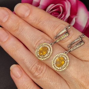 Серьги серебро природный жёлтый сапфир