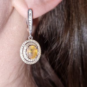 Серьги серебро природный жёлтый сапфир