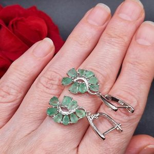 Серьги серебро природный изумруд