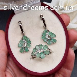 Гарнитур серебро природный изумруд