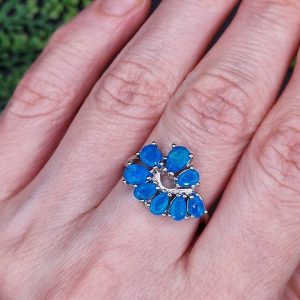 Кольцо серебро природный голубой опал