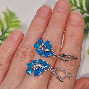 Серьги серебро натуральный голубой опал