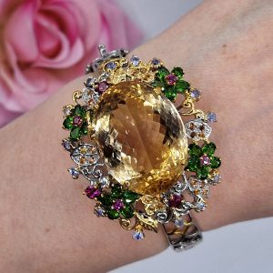 Браслет серебро натуральный цитрин + мульти