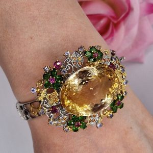 Браслет серебро природный цитрин + мульти