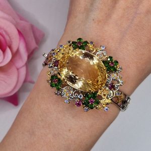 Браслет серебро натуральный цитрин + мульти