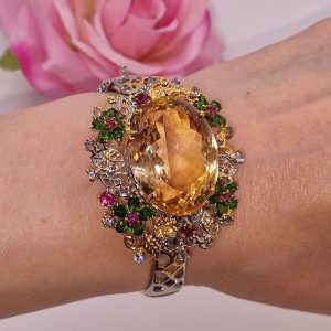 Браслет серебро природный цитрин + мульти