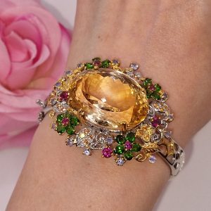 Браслет серебро натуральный цитрин + мульти