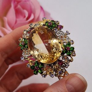 Браслет серебро натуральный цитрин + мульти