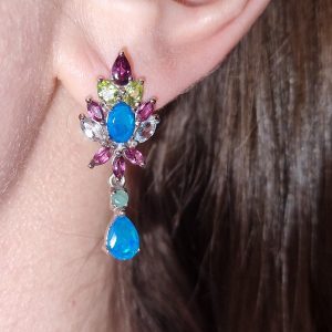 Серьги серебро природный голубой опал + мульти