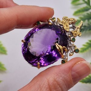 Подвес серебро натуральный аметист + изумруд