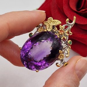 Кулон серебро природный аметист + изумруд