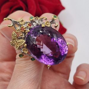 Подвес серебро натуральный аметист + изумруд