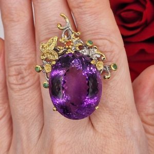 Подвес серебро натуральный аметист + изумруд