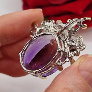 Подвес серебро натуральный аметист + изумруд