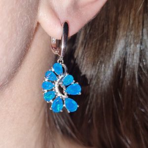 Серьги серебро натуральный голубой опал