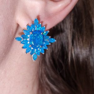 Серьги серебро натуральный голубой опал