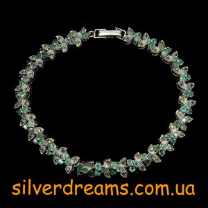 Браслет серебро природный изумруд и диопсид