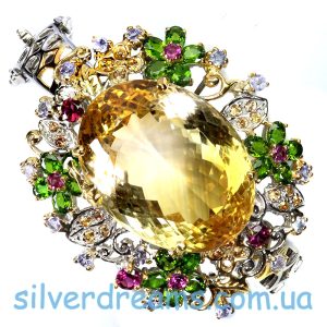 Браслет серебро природный цитрин диопсид родолит сапфир танзанит