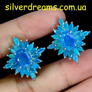 Серьги серебро натуральный голубой опал
