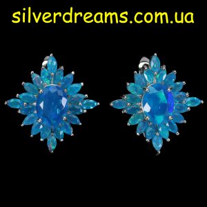 Серьги серебро природный голубой опал