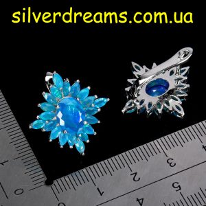 Серьги серебро натуральный голубой опал