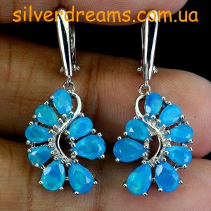 Серьги серебро натуральный голубой опал