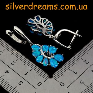 Серьги серебро натуральный голубой опал