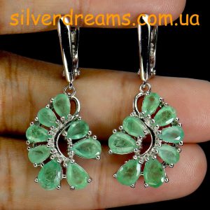 Серьги серебро натуральный изумруд