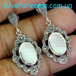 Серьги капельное серебро + перламутр