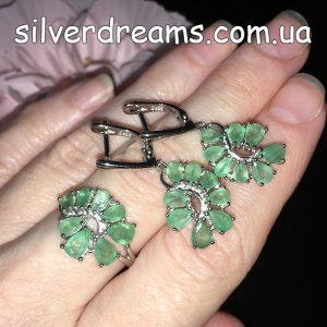 Комплект серебро натуральный изумруд