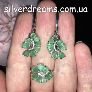 Комплект серебро природный изумруд