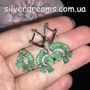 Гарнитур серебро натуральный изумруд