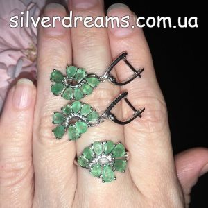 Гарнитур серебро природный изумруд