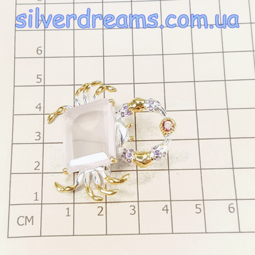 HANDMADE! Серебряная брошь Краб с розовым кварцем 28 кт — изображение 2