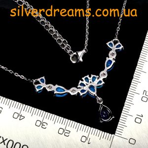 Колье серебро природный голубой опал + сапфир