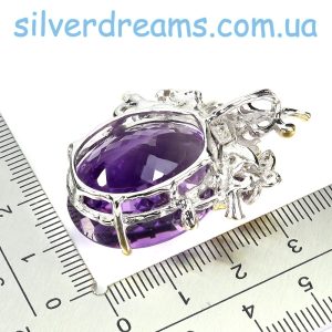 Подвес серебро натуральный аметист + изумруд