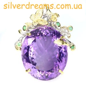 Подвес серебро натуральный аметист и изумруд