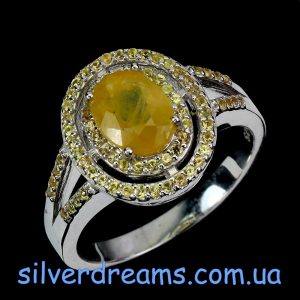 Кольцо серебро натуральный жёлтый сапфир + шампань-сапфир