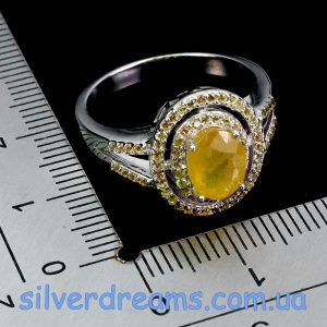 Кольцо серебро натуральный жёлтый сапфир + шампань-сапфир