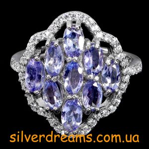 Кольцо серебро природный танзанит