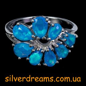 Кольцо серебро природный голубой опал