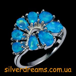 Кольцо серебро натуральный голубой опал