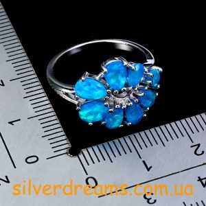 Кольцо серебро натуральный голубой опал