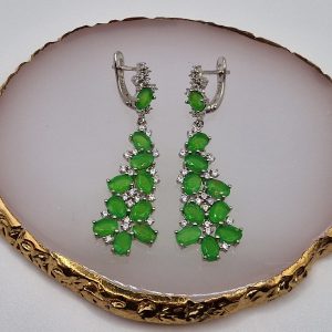 Серьги серебро натуральный зелёный опал