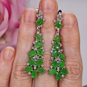 Серьги серебро природный зелёный опал