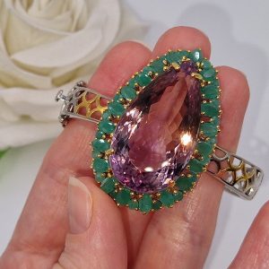 Браслет серебро натуральный аметрин + изумруд