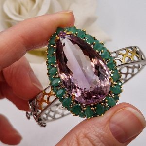 Браслет серебро натуральный аметрин + изумруд